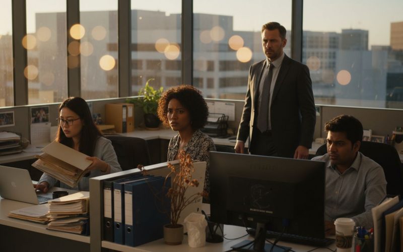 Frustrated employees in tense California office