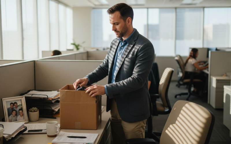 Empleado de California empacando después del despido